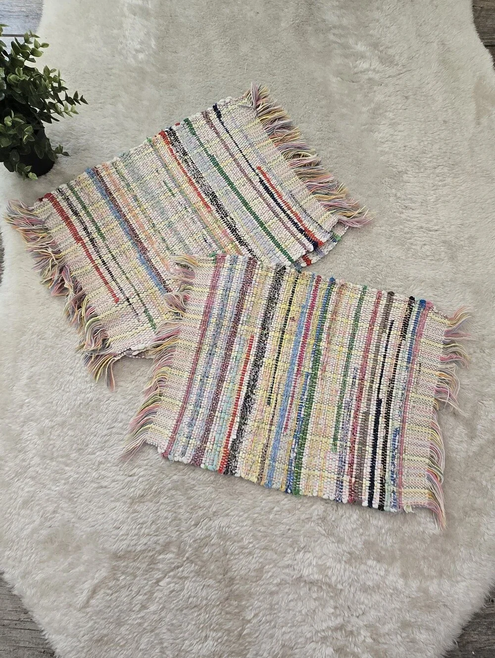 Rag Rug Fringe Chindi Eclectic Boho Dining Placemats - Set of 4